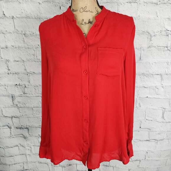 Rebecca Minkoff becky blouse Sz 4 sample long sleeve red top pocket A17C - Picture 1 of 4